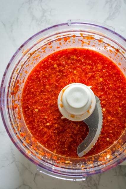 ingredients for sweet chili sauce in food processor
