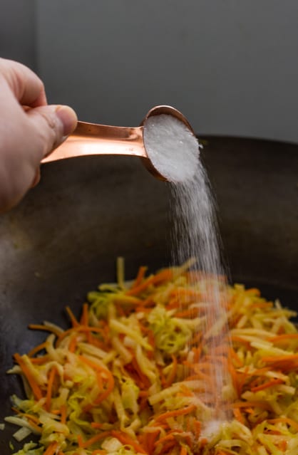 adding sugar to vegetables for spring rolls