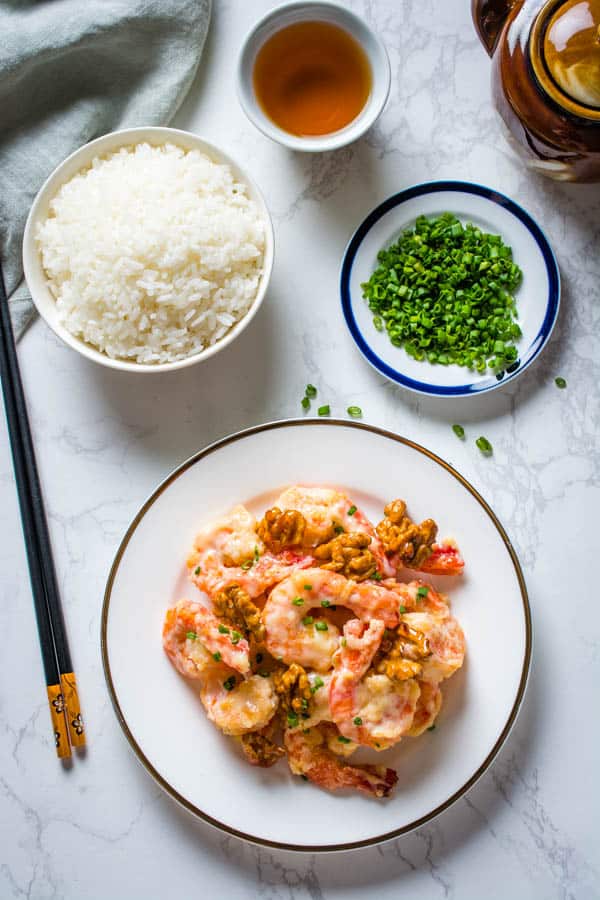 honey walnut shrimp overhead shot