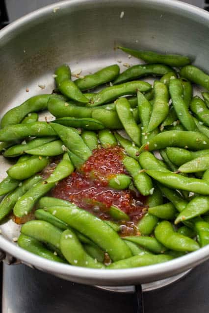 edamame with sweet chili sauce