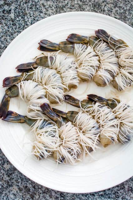 raw shrimp wrapped in vermicelli noodles