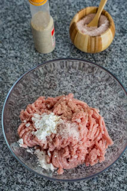 ground pork with cornstarch, salt and pepper