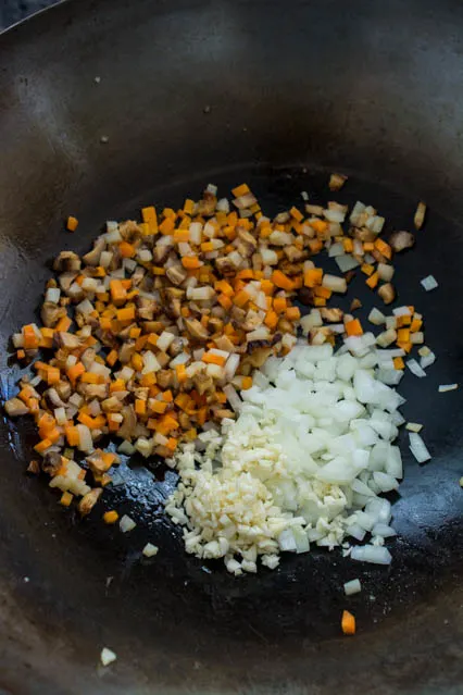 stir fried veggies in wok