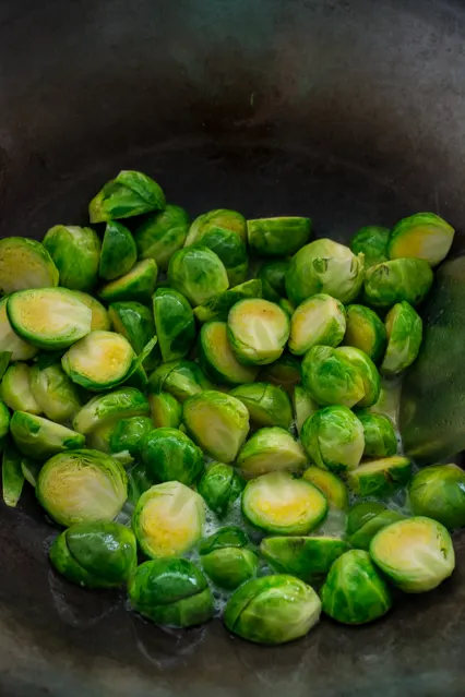 wok stir fried Brussels sprouts