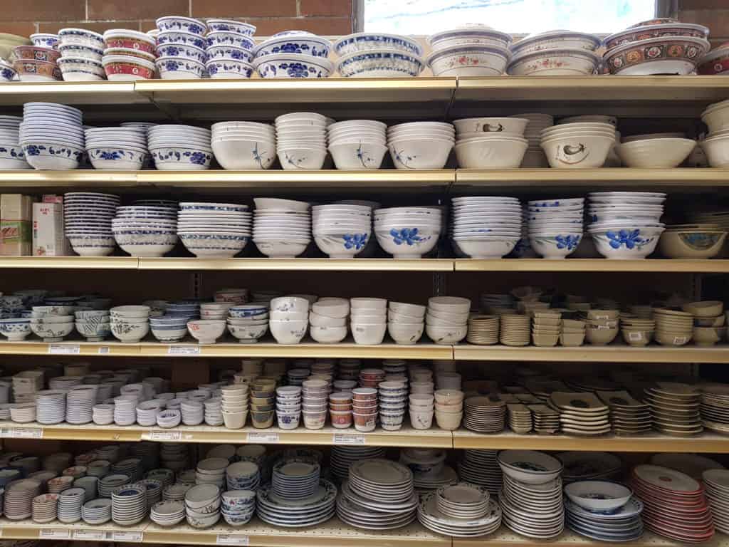 plates and bowls at asian grocery store