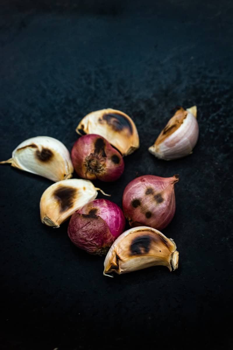 dry frying shallots and garlic for massaman curry paste