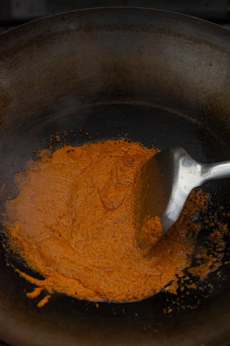 curry spice paste in a wok