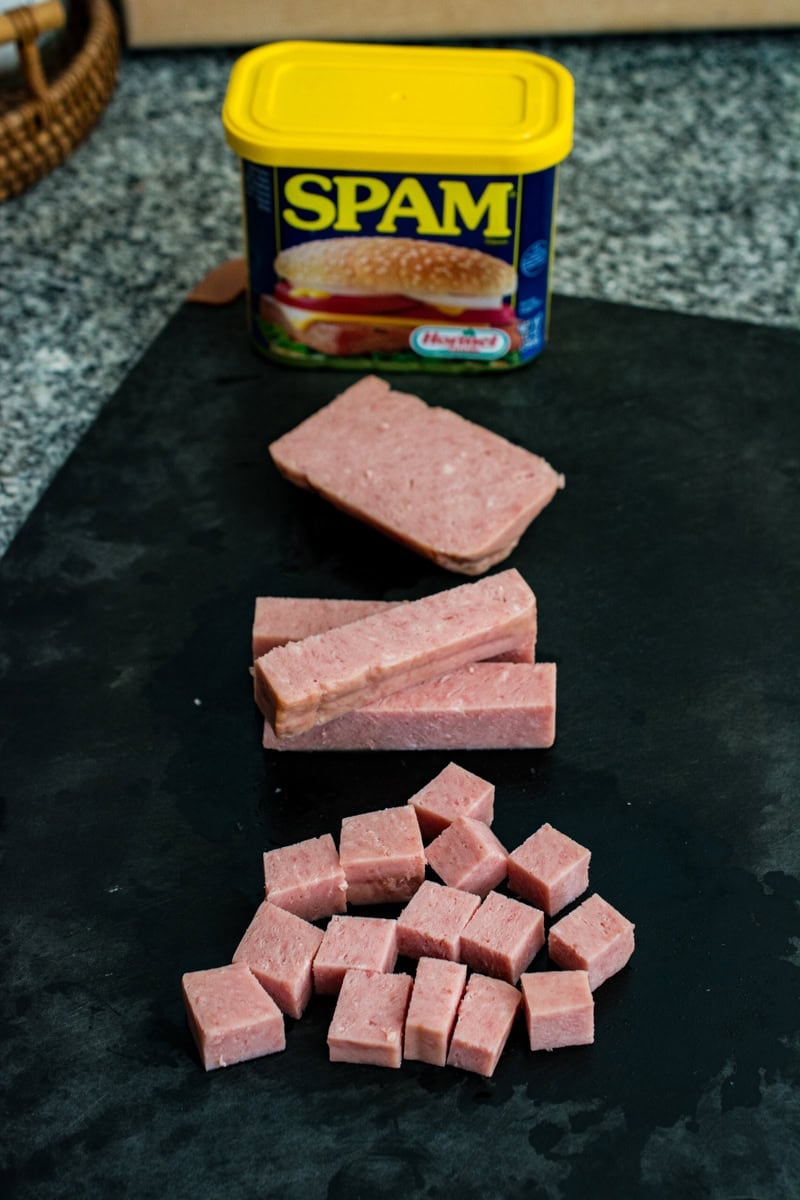 Spam cut into cubes