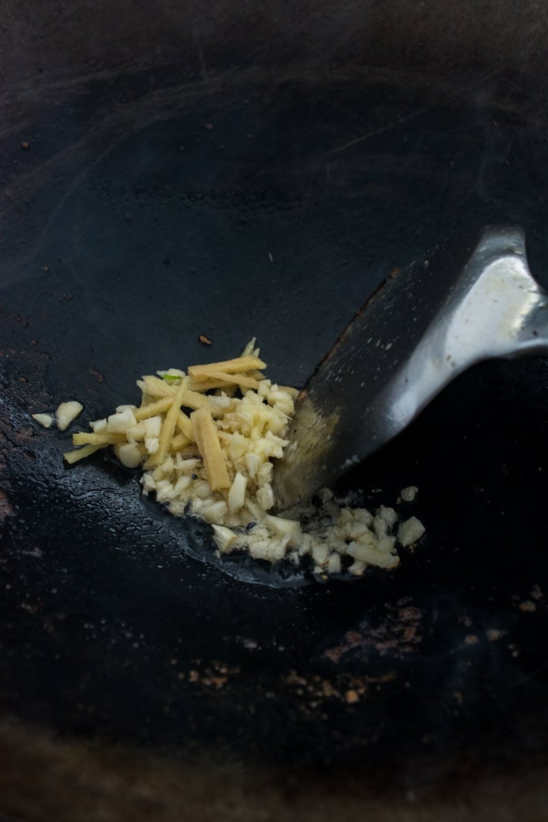 ginger and garlic in a wok
