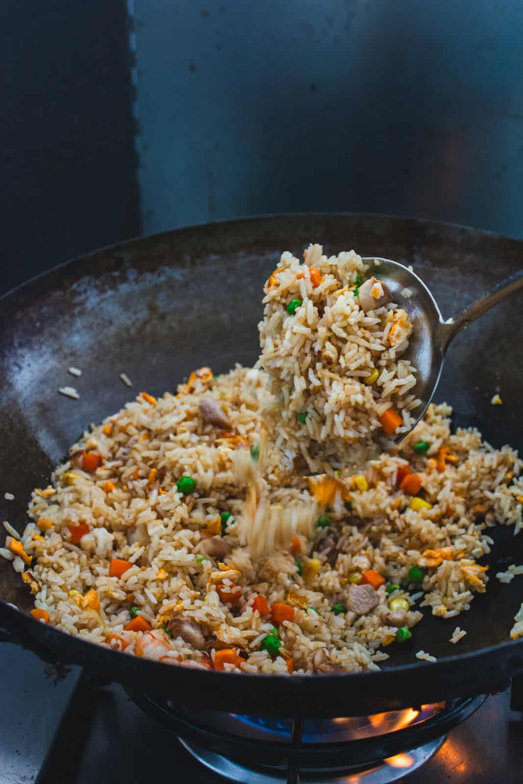 fried rice in a wok