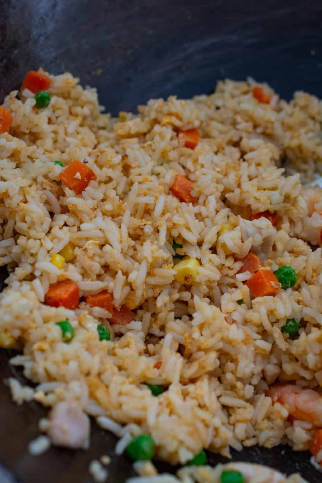 fried rice closeup in a wok