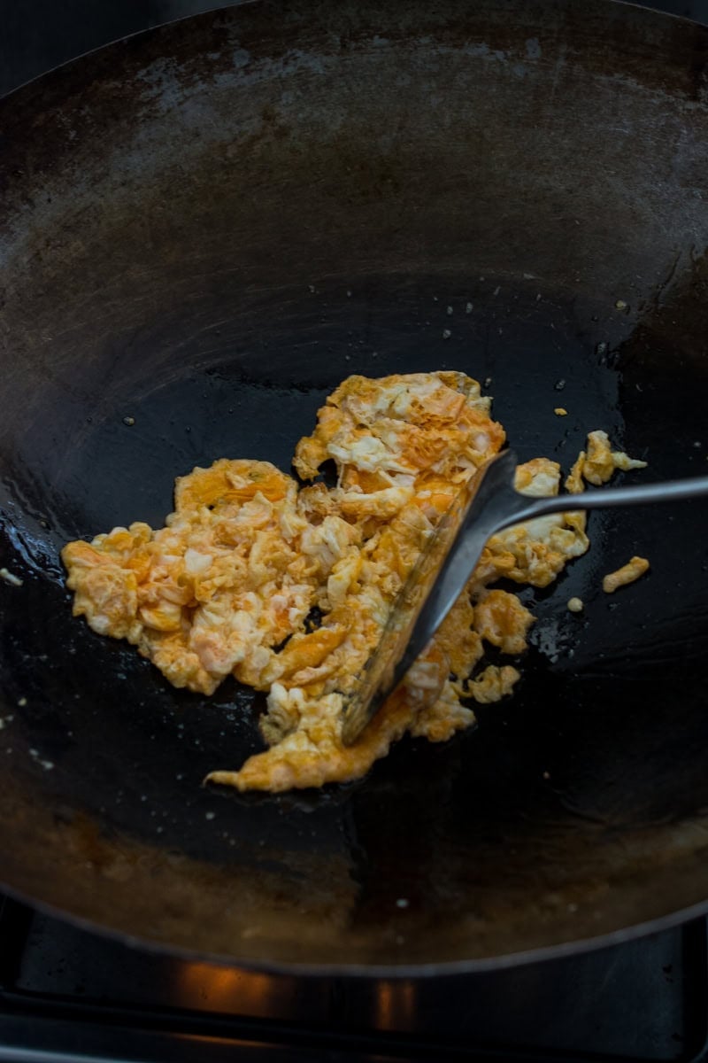 scrambled egg in a wok